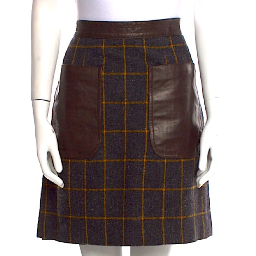 Etro leather and wool plaid skirt - excellent condition, size 6